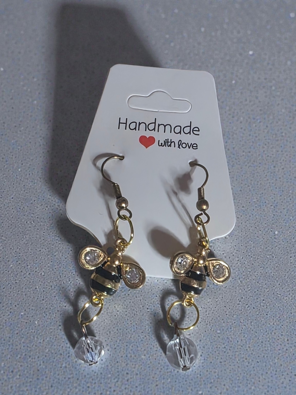 Handmade Gold Bumblebee Crystal Dangle Earrings
